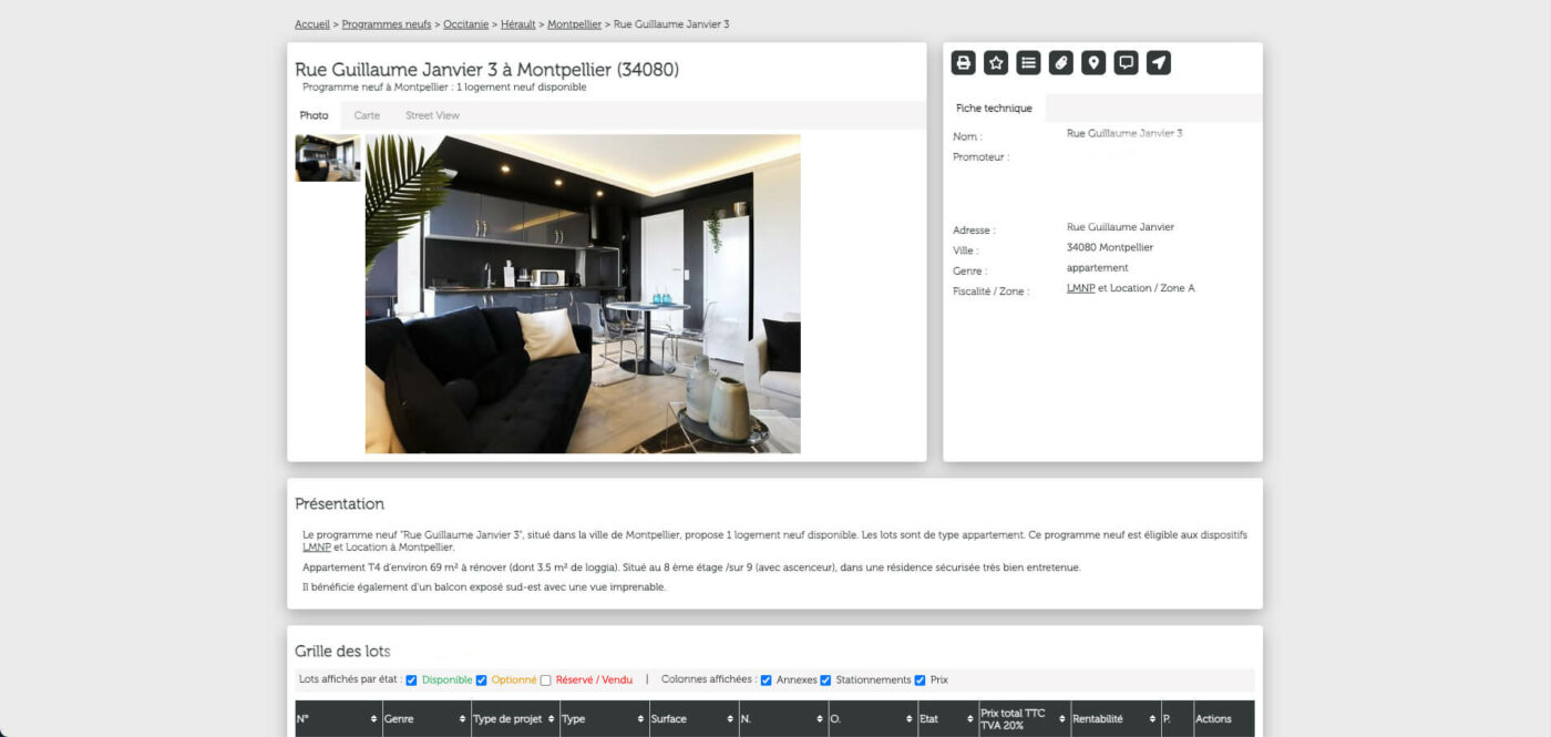 Fiche détaillée programme immobilier neuf moteur de recherche VEFA